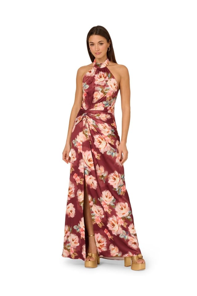 Adrianna by Adrianna Papell Adrianna by Adrianna Papell Women's Printed Satin Long Dress in Brown - 2