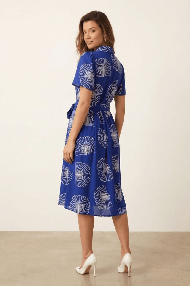 Style Cheat Style Cheat Women's Cobalt Tie-Front Shirt Midi Dress - 2