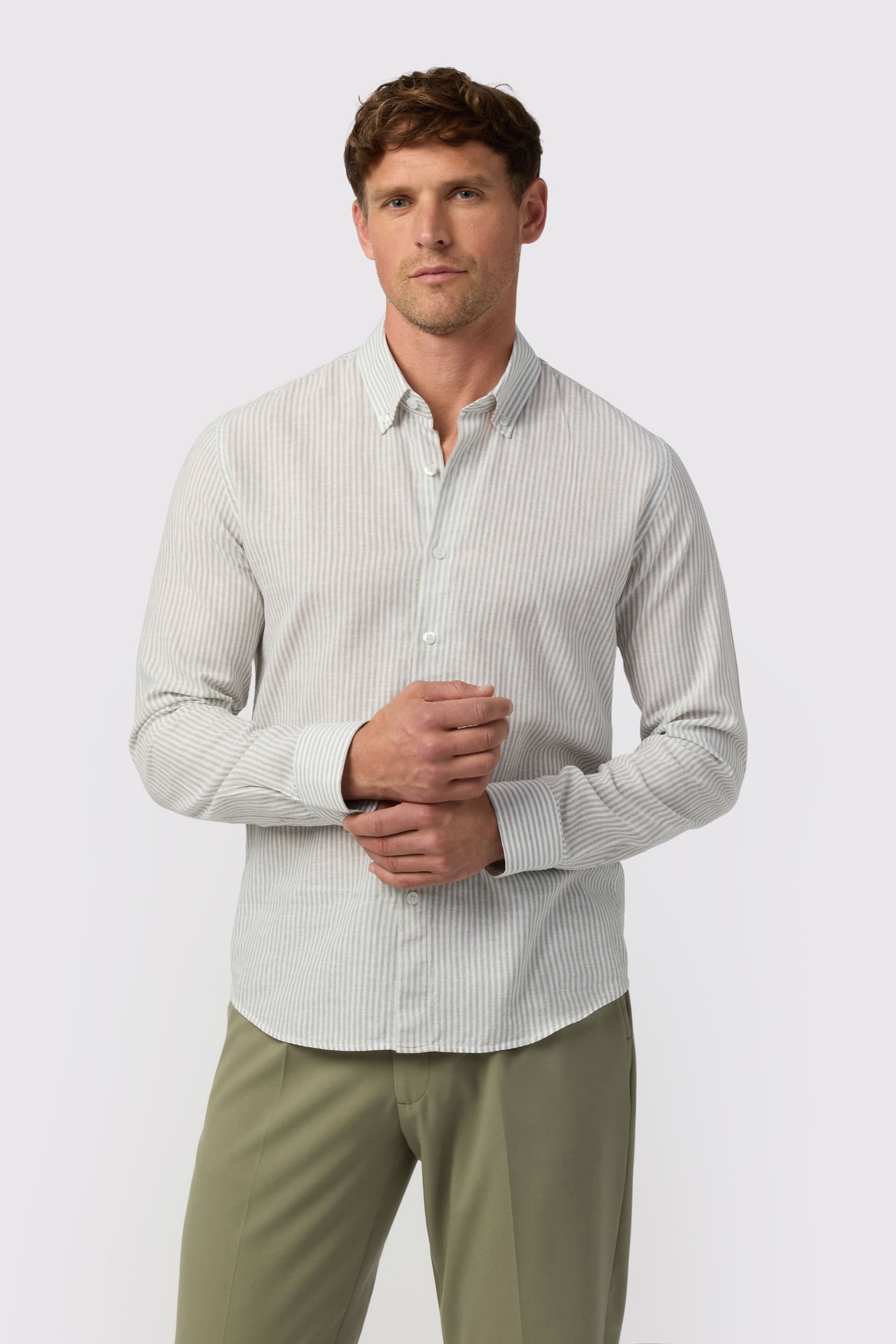 Melka Melka Men's Stripe Linen Mix Shirt in Green