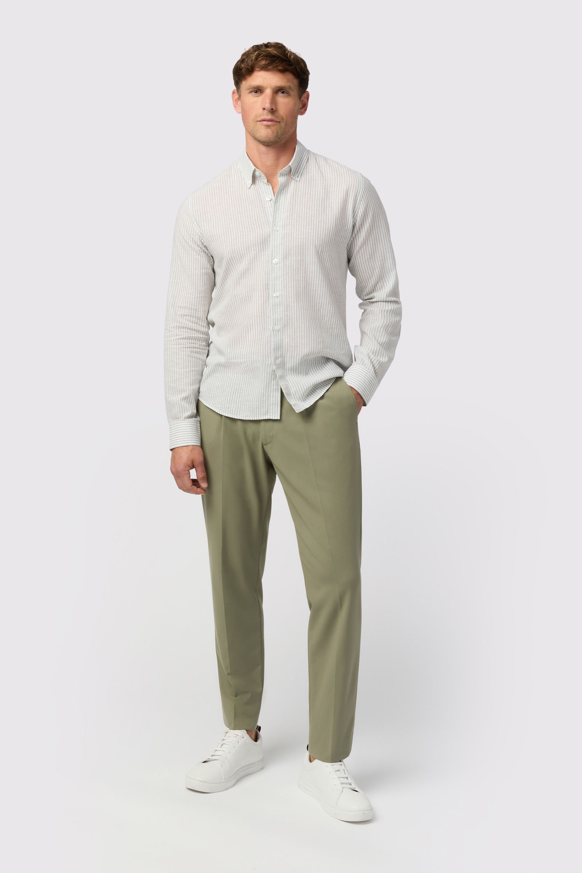 Melka Melka Men's Stripe Linen Mix Shirt in Green - 2