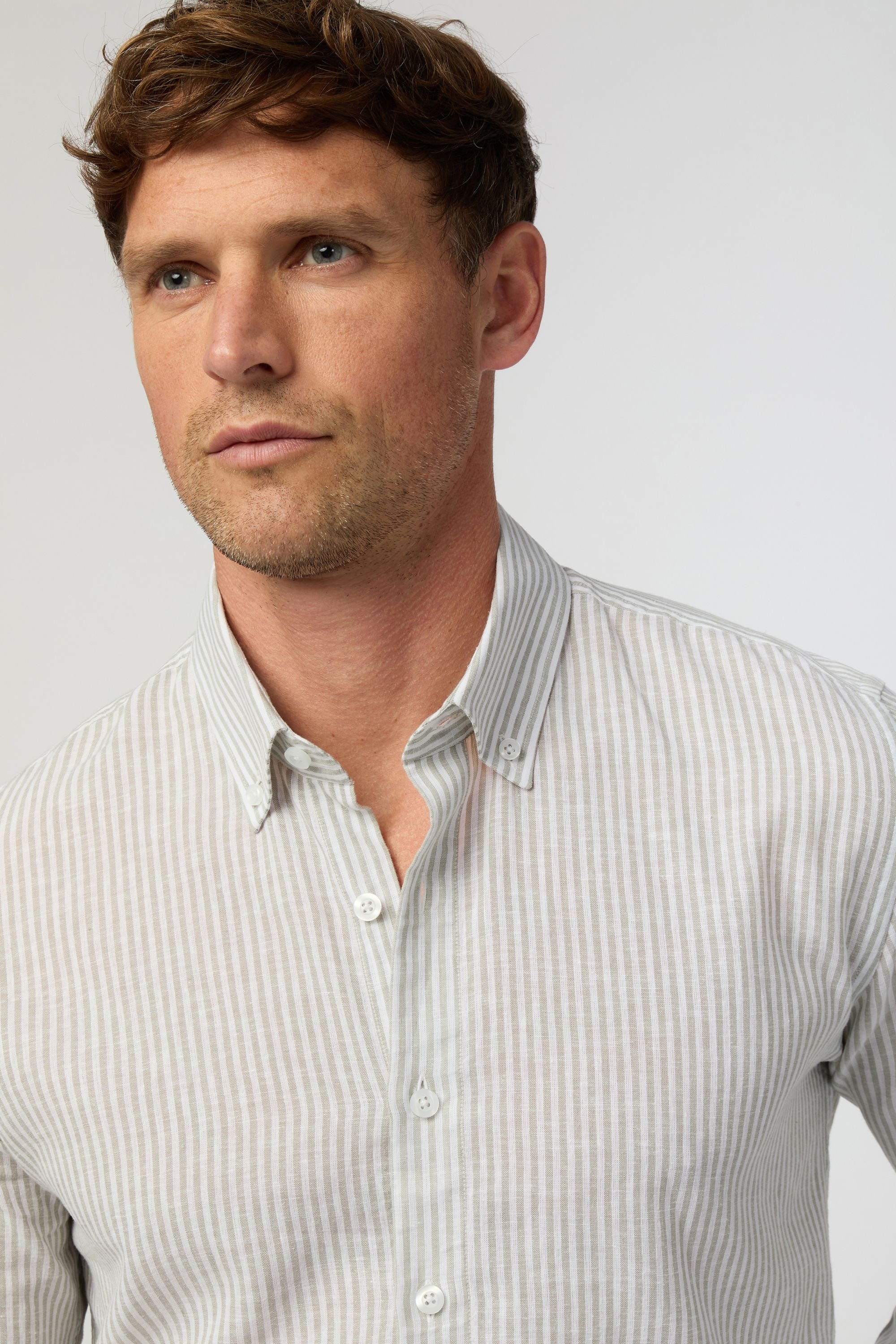 Melka Melka Men's Stripe Linen Mix Shirt in Green - 3