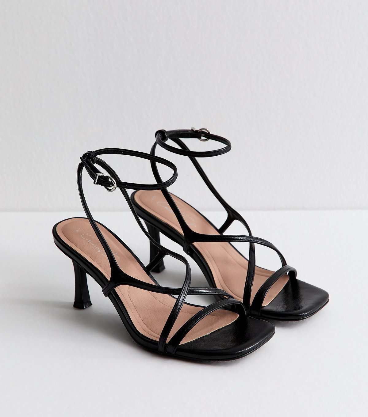 New Look Women's Black Faux Leather Square Toe Stiletto Sandals Vegan New Look - 2