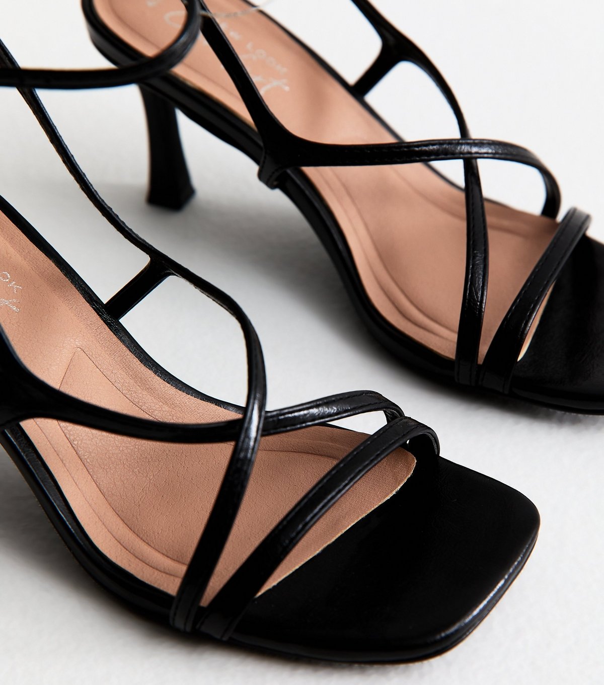 New Look Women's Black Faux Leather Square Toe Stiletto Sandals Vegan New Look - 3