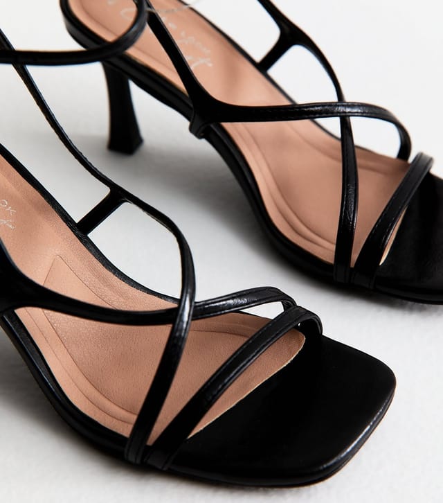 New Look Women's Black Faux Leather Square Toe Stiletto Sandals Vegan New Look - 3