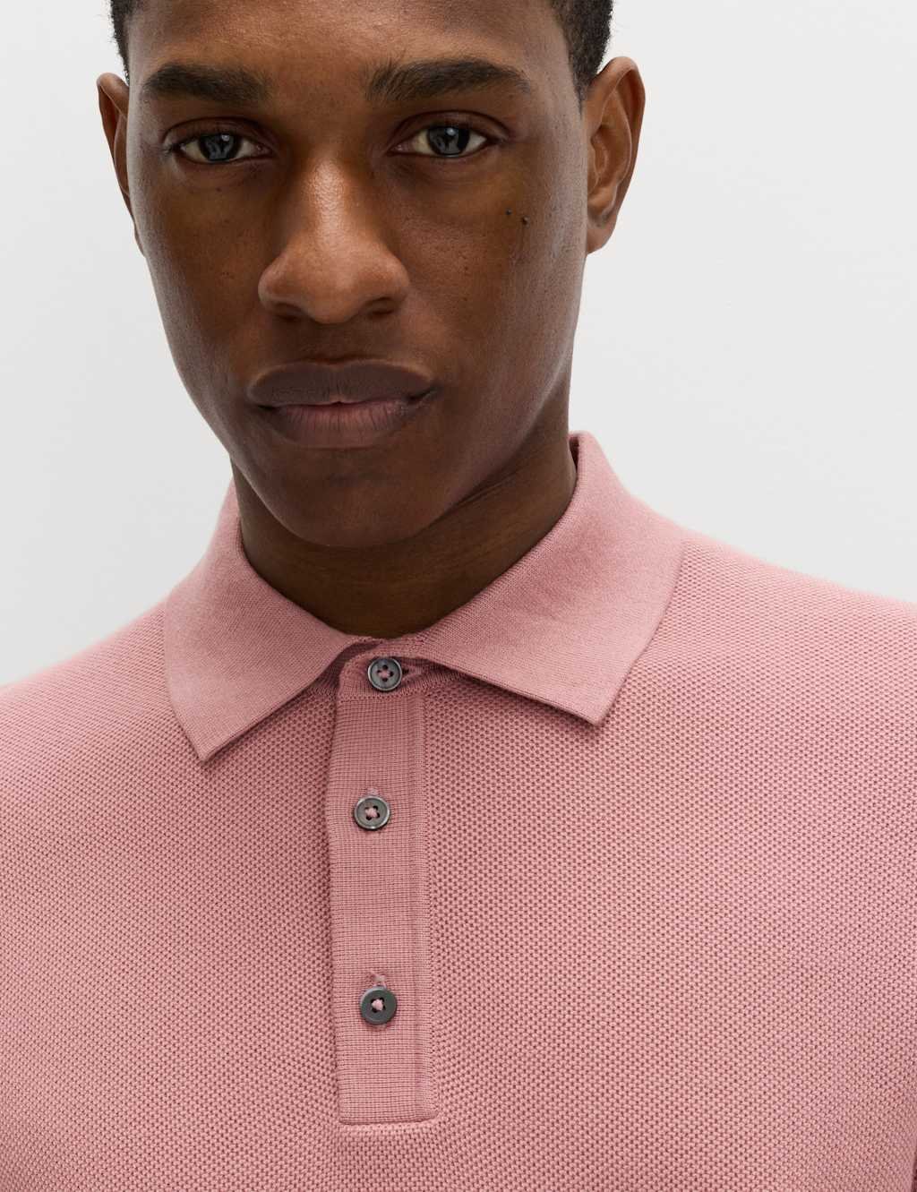 Marks & Spencer M&S Cotton Rich Regular Fit Knitted Polo Shirt Antique Rose - 4