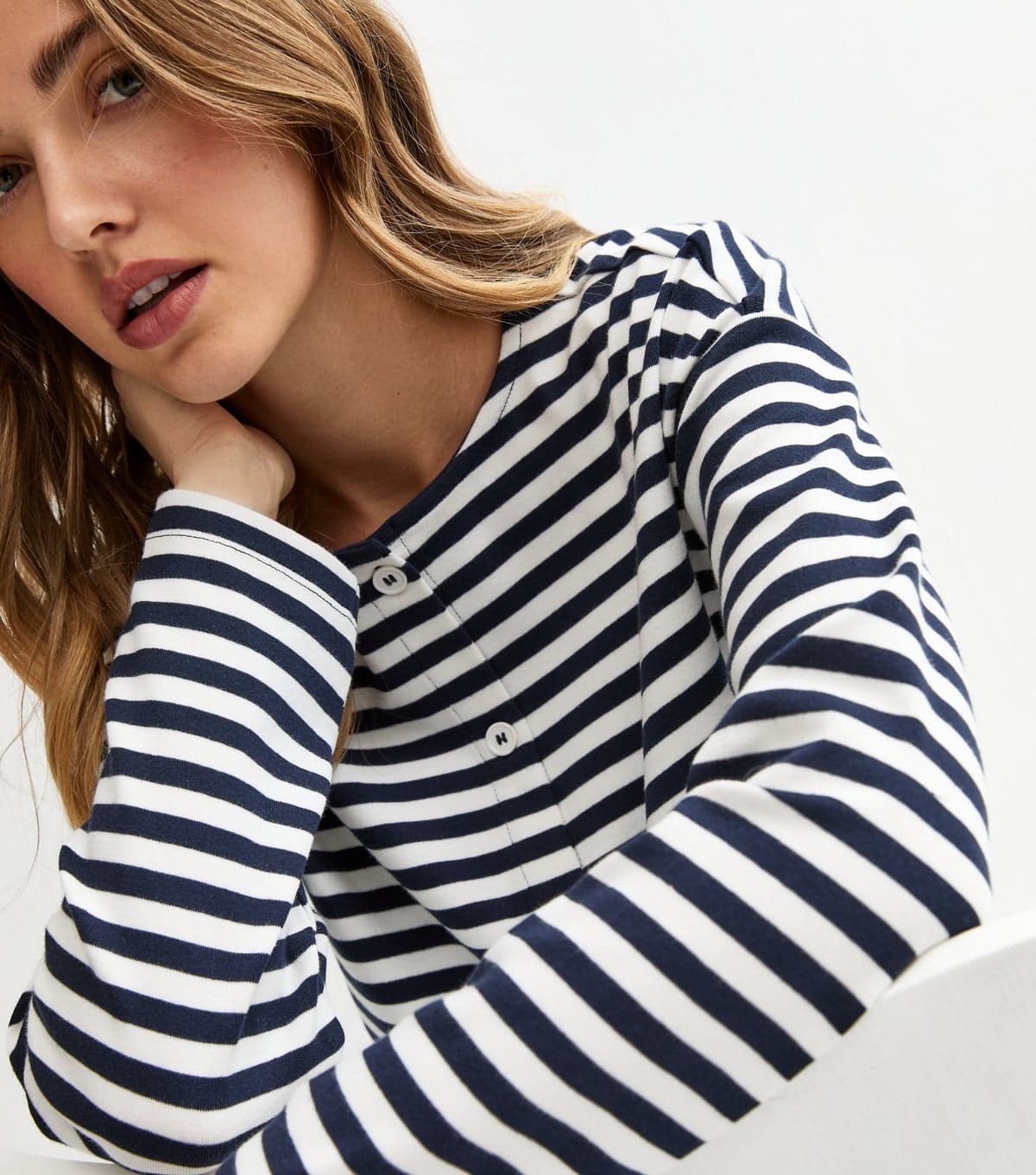 New Look Women's Blue Relaxed Striped Button Through Cardigan New Look