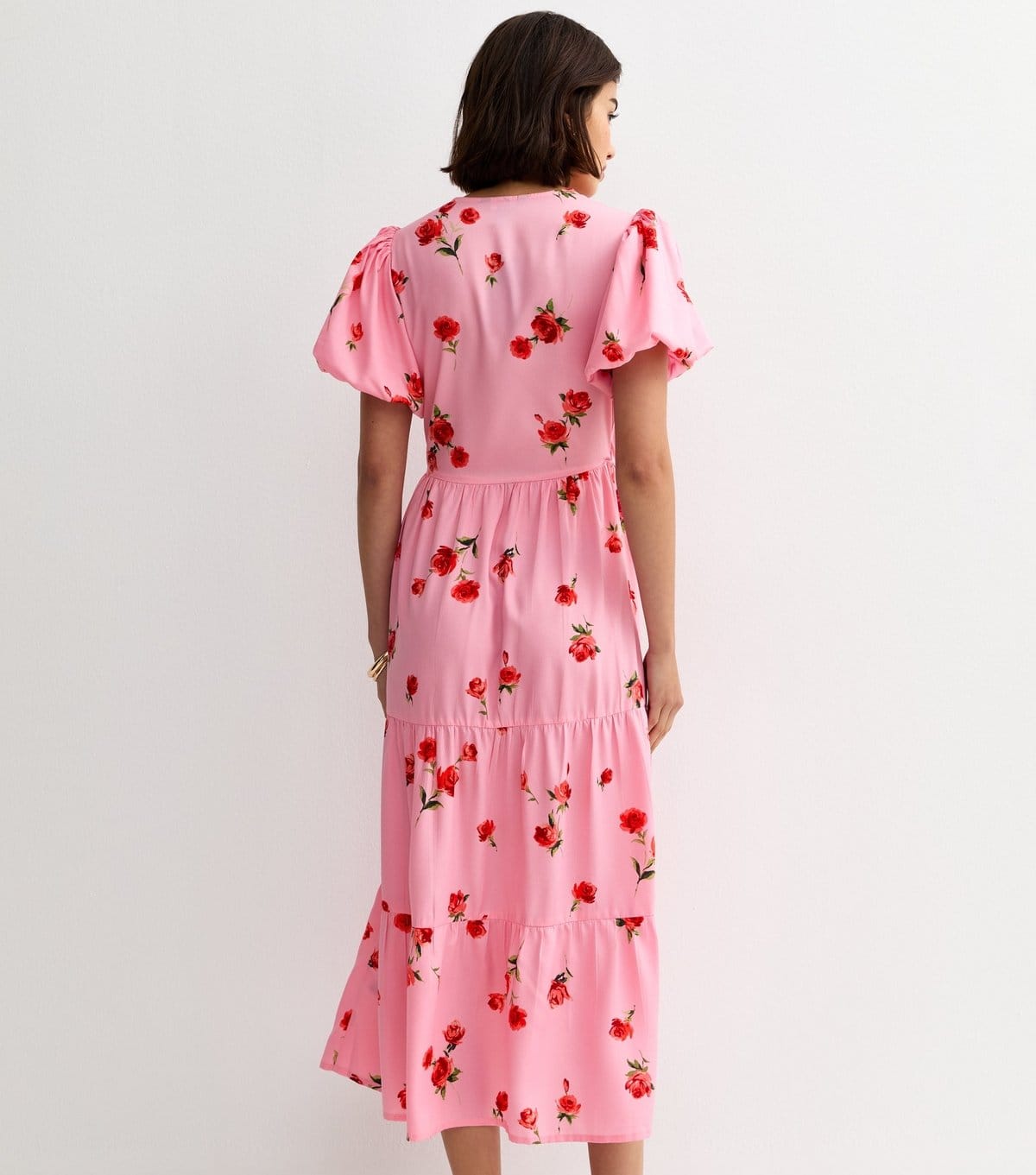 New Look Women's Pink Crepe Rose Print Wrap Midi Dress New Look - 4