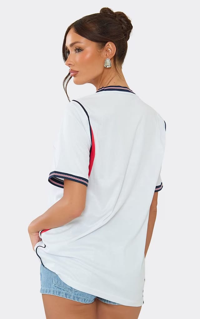 EGO Short Sleeve Side Stripe England Graphic T-Shirt In White, Women's Size UK L - 2