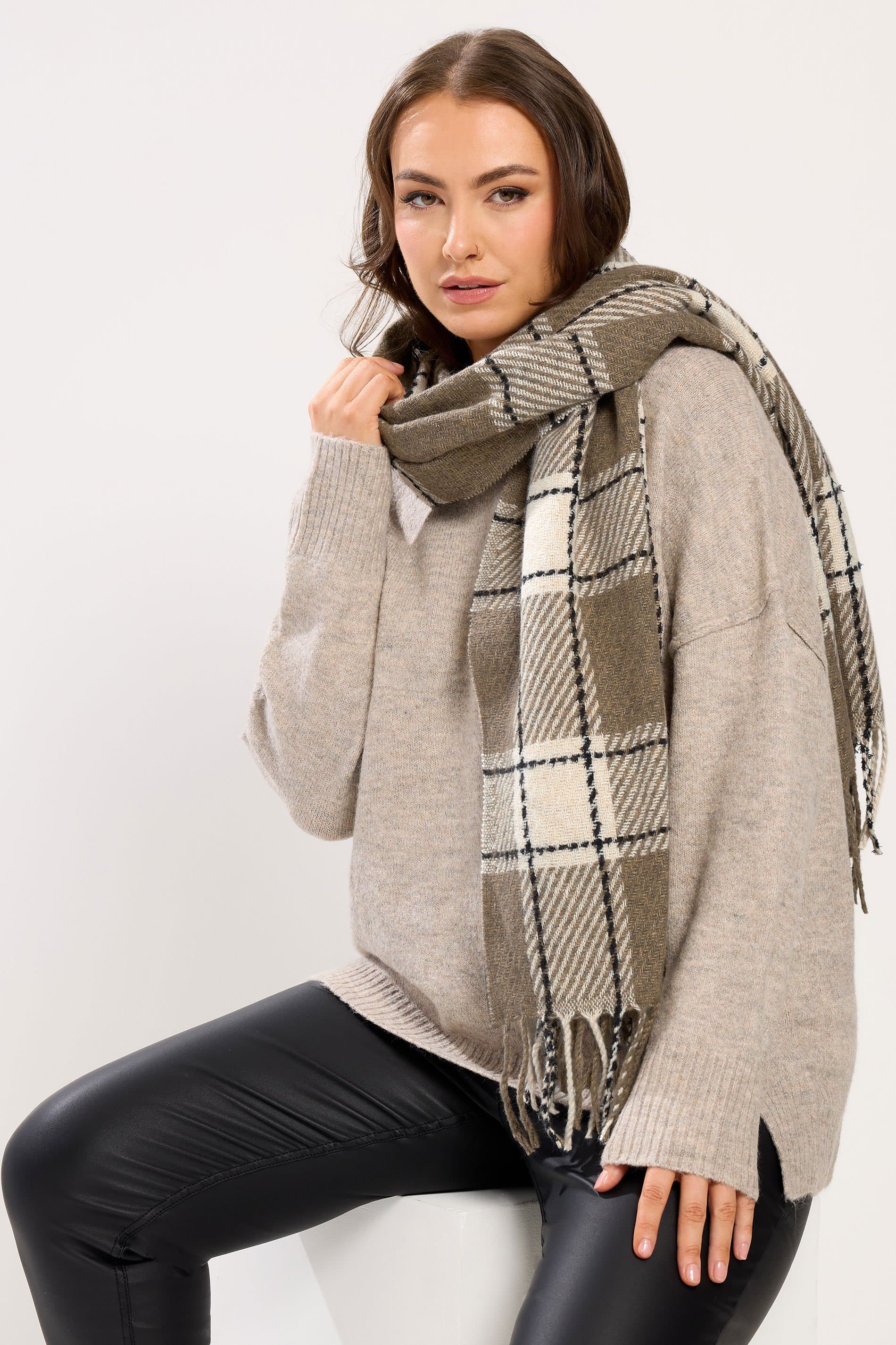 Yours Natural Brown Checked Scarf