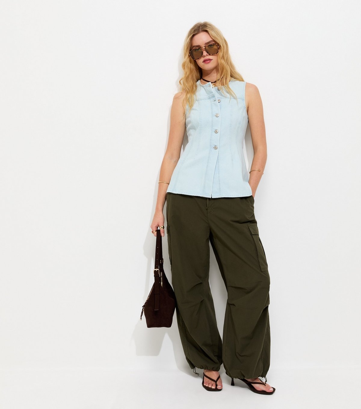 New Look Women's Light Blue Denim Panelled Longline Peplum Waistcoat New Look - 3