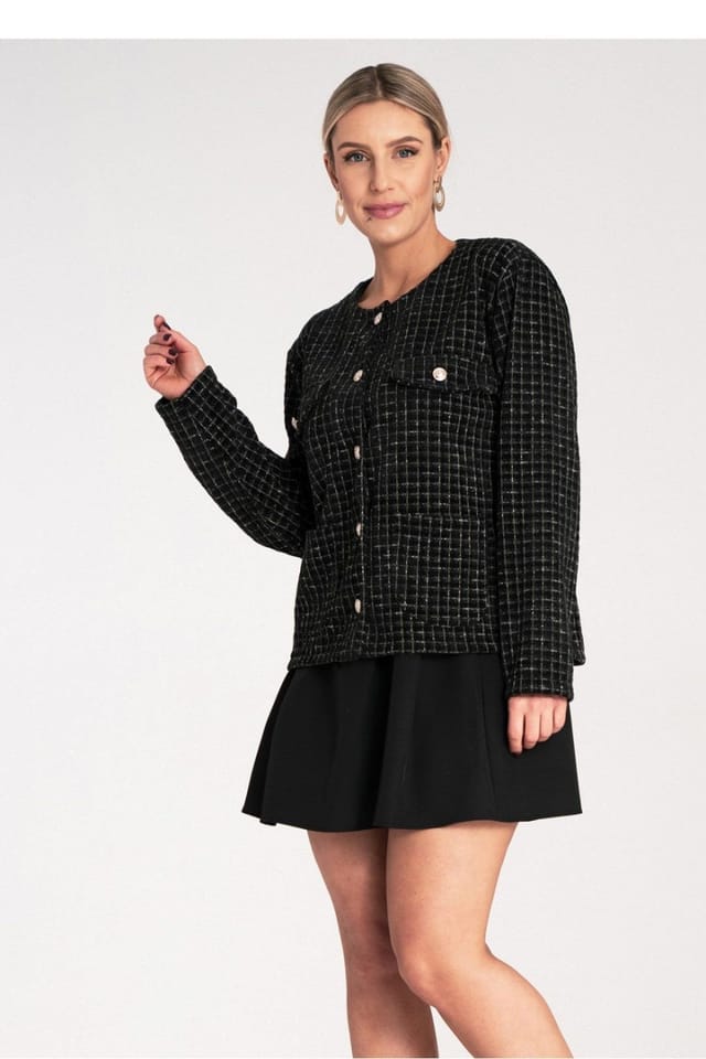 Love Lace Love Lace Women's Classic Checkered Tweed Jacket With Gold Buttons in Black - 2