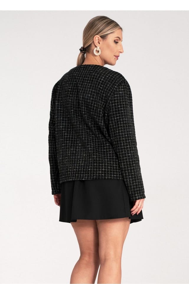 Love Lace Love Lace Women's Classic Checkered Tweed Jacket With Gold Buttons in Black - 3
