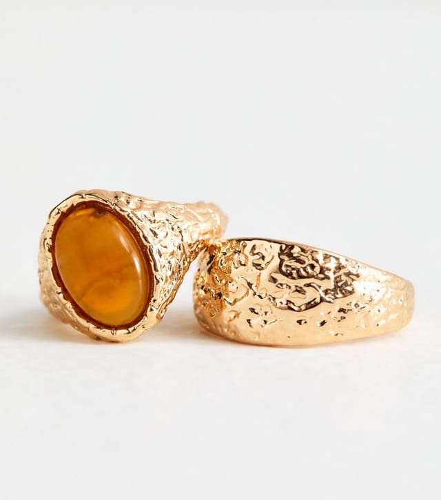 New Look Gold Tone Pack Of 2 Hammered Resin Rings New Look - 2