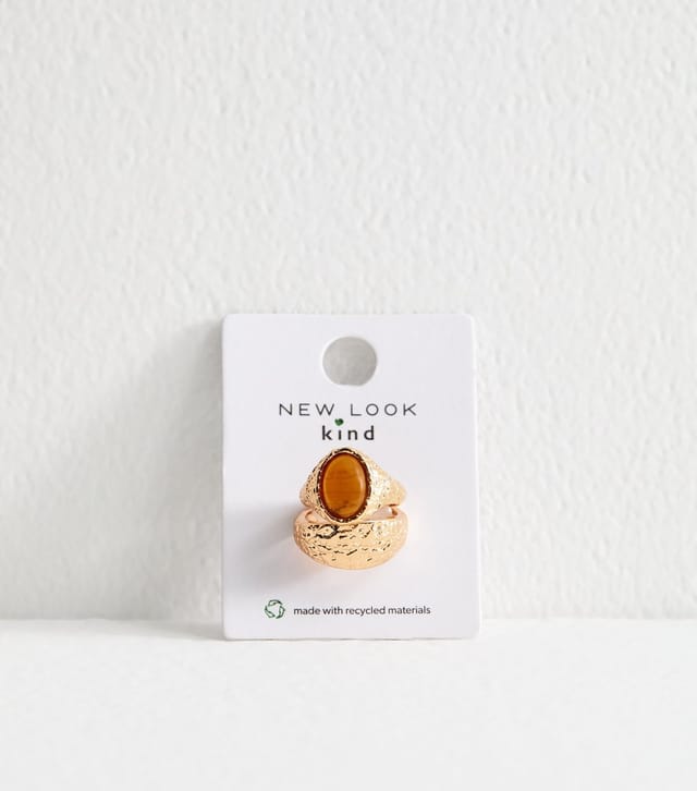 New Look Gold Tone Pack Of 2 Hammered Resin Rings New Look - 3