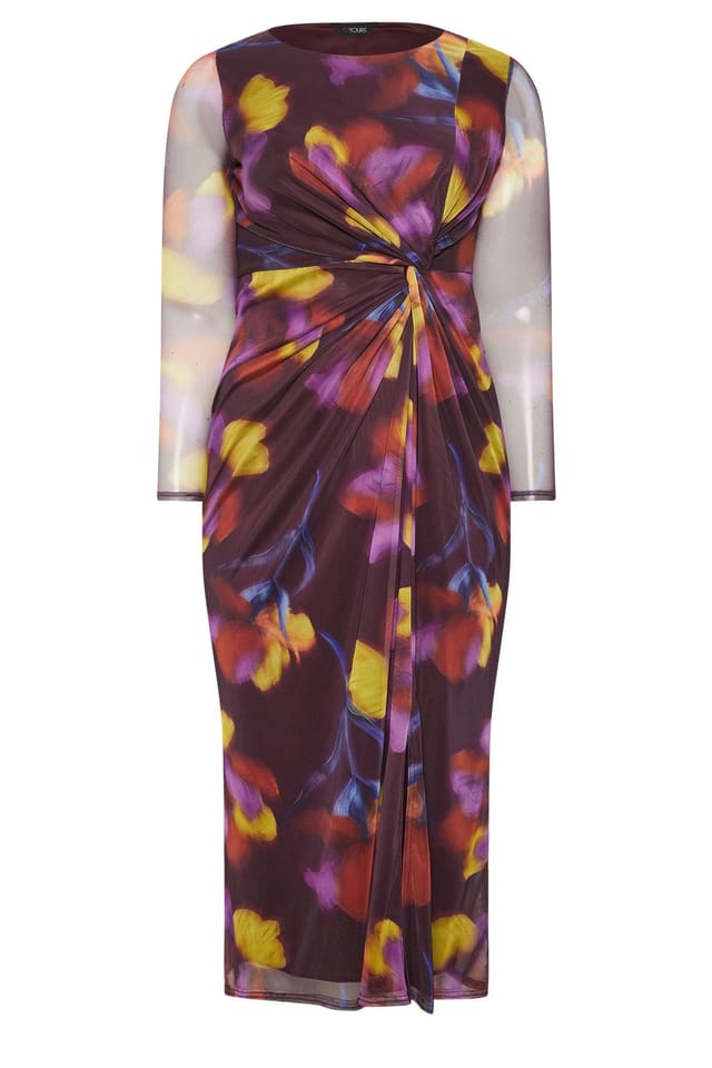 Yours Yours Women's Floral Mesh Midi Dress in Purple - 2