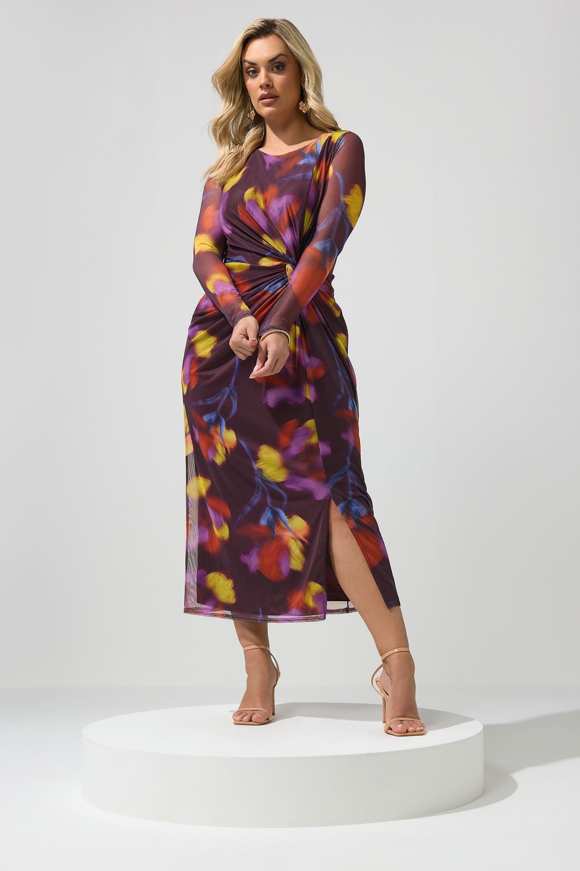 Yours Yours Women's Floral Mesh Midi Dress in Purple - 4