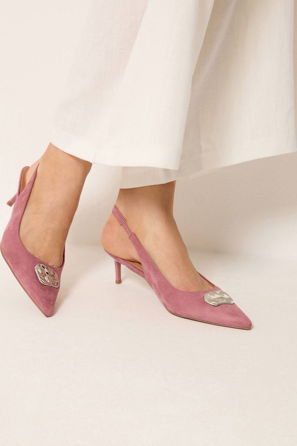 Long Tall Sally Long Tall Sally Women's Hammered Slingback Heels In Standard Fit in Pink - 4