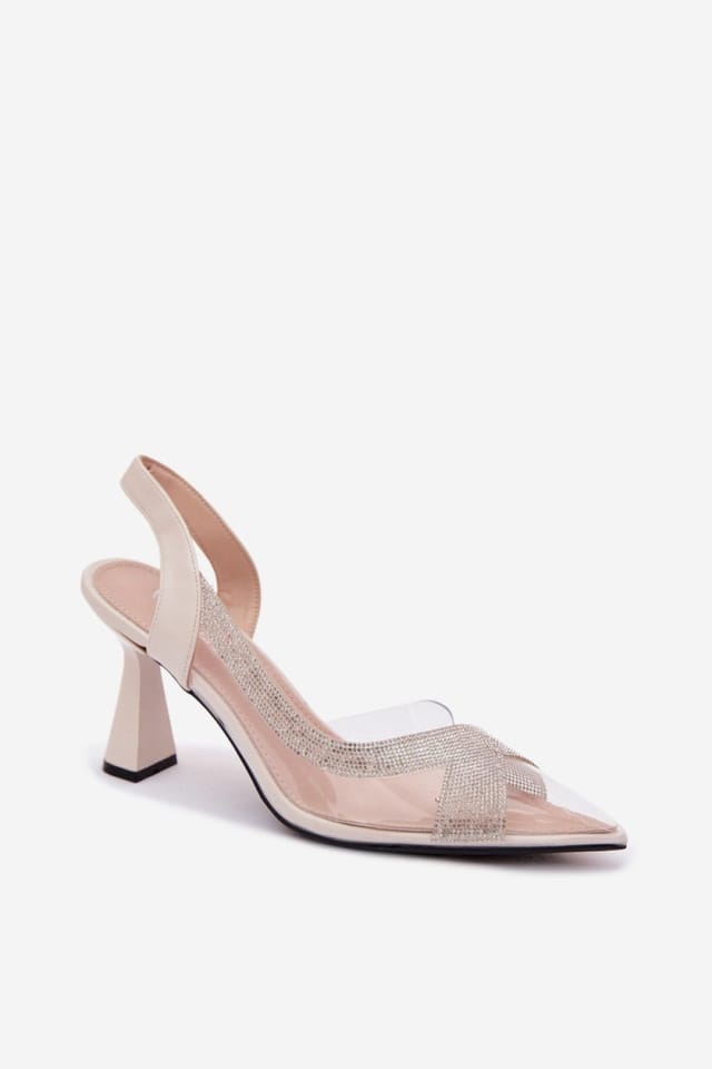 Love Lace Love Lace Women's Elegant Zircon Embellished Transparent Pointed Heel Sandals in Beige - 2