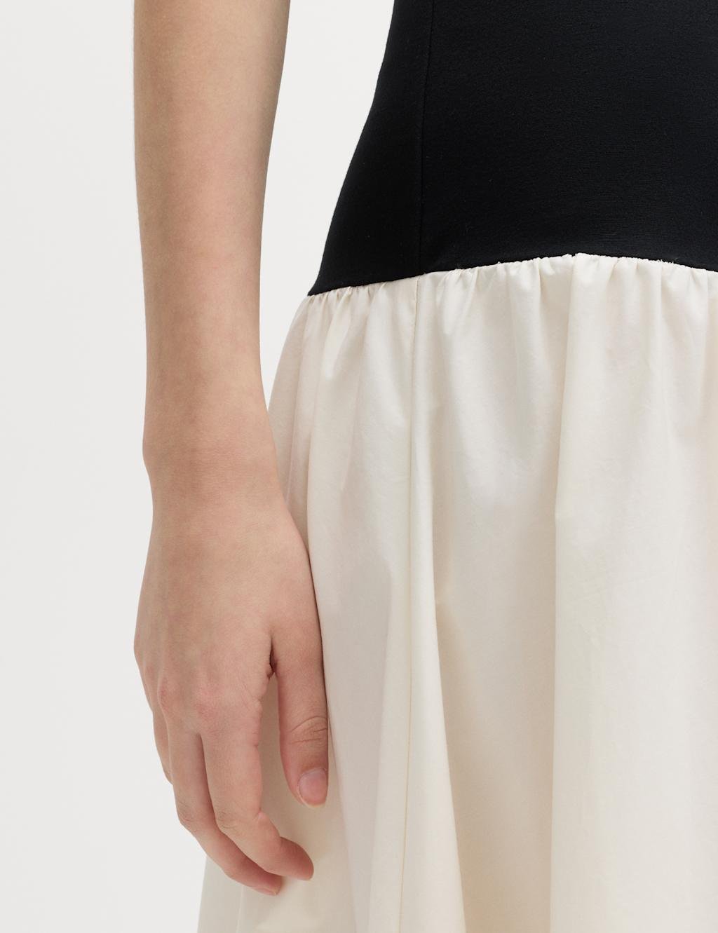 Marks & Spencer M&S Cotton Blend Contrast Midi Drop Waist Dress Black Mix - 4