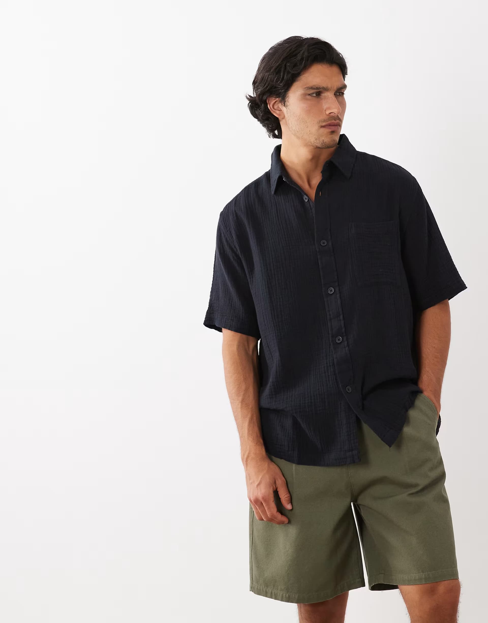 ASOS ASOS DESIGN relaxed cheesecloth shirt in black