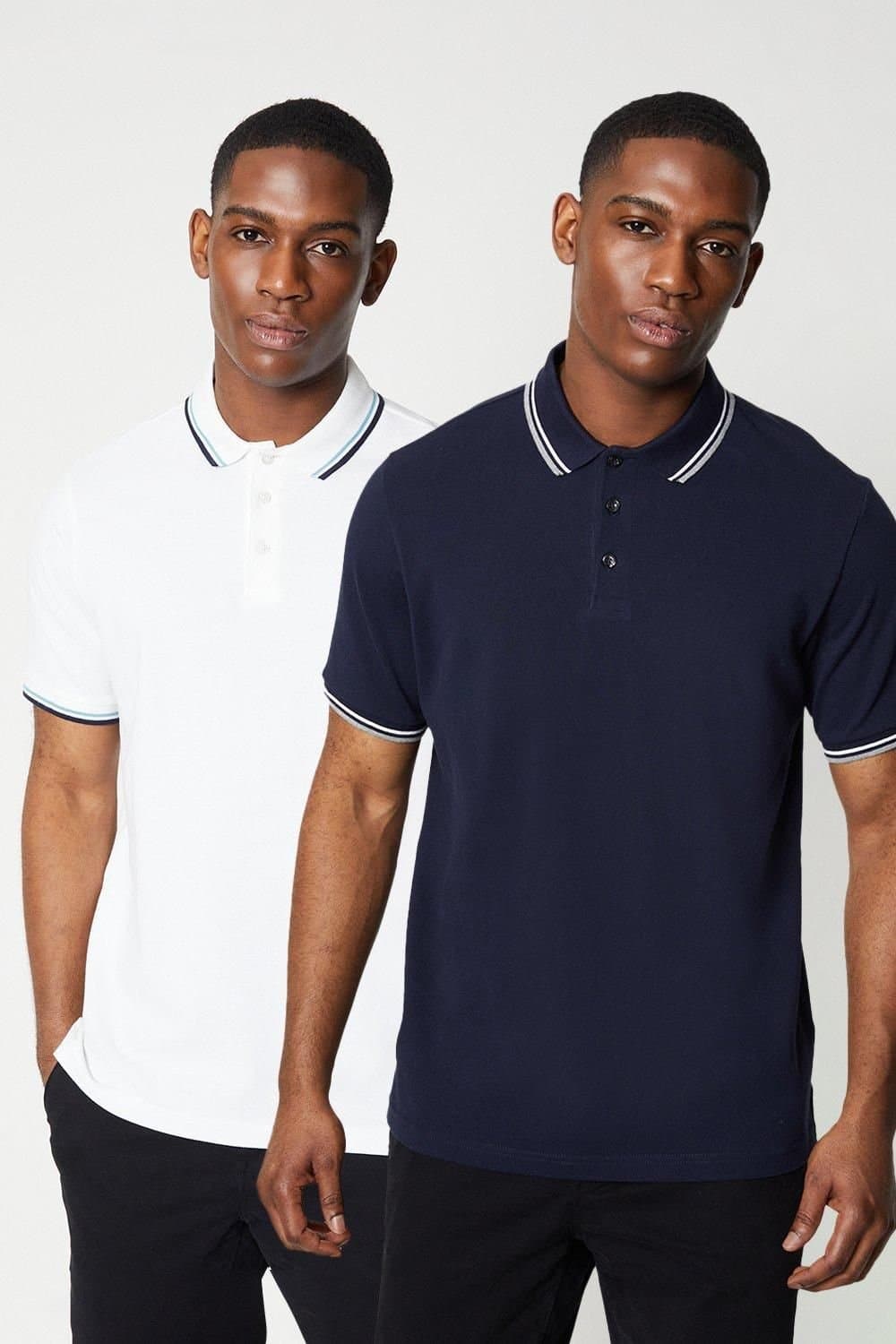 Maine Maine Men's 2 Pack Pure Cotton Tipped Polo Shirts White/Navy