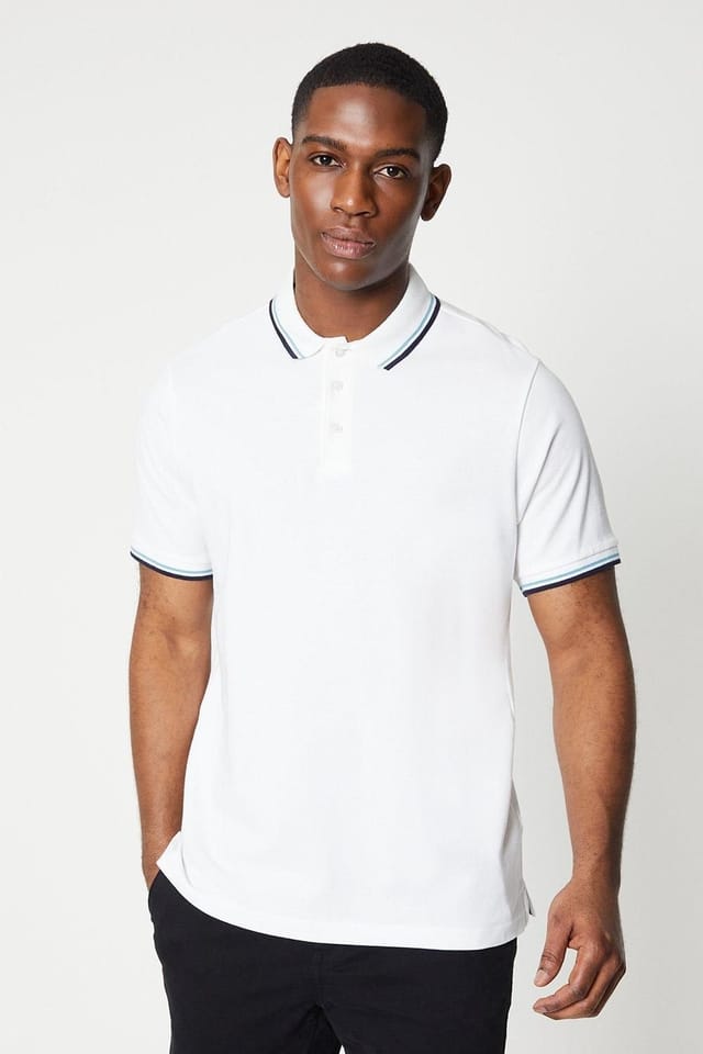 Maine Maine Men's 2 Pack Pure Cotton Tipped Polo Shirts White/Navy - 3