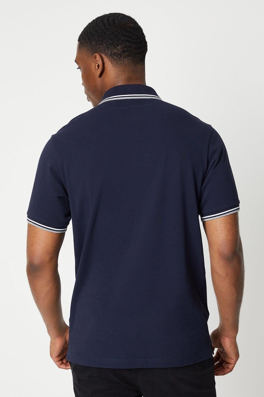 Maine Maine Men's 2 Pack Pure Cotton Tipped Polo Shirts White/Navy - 4