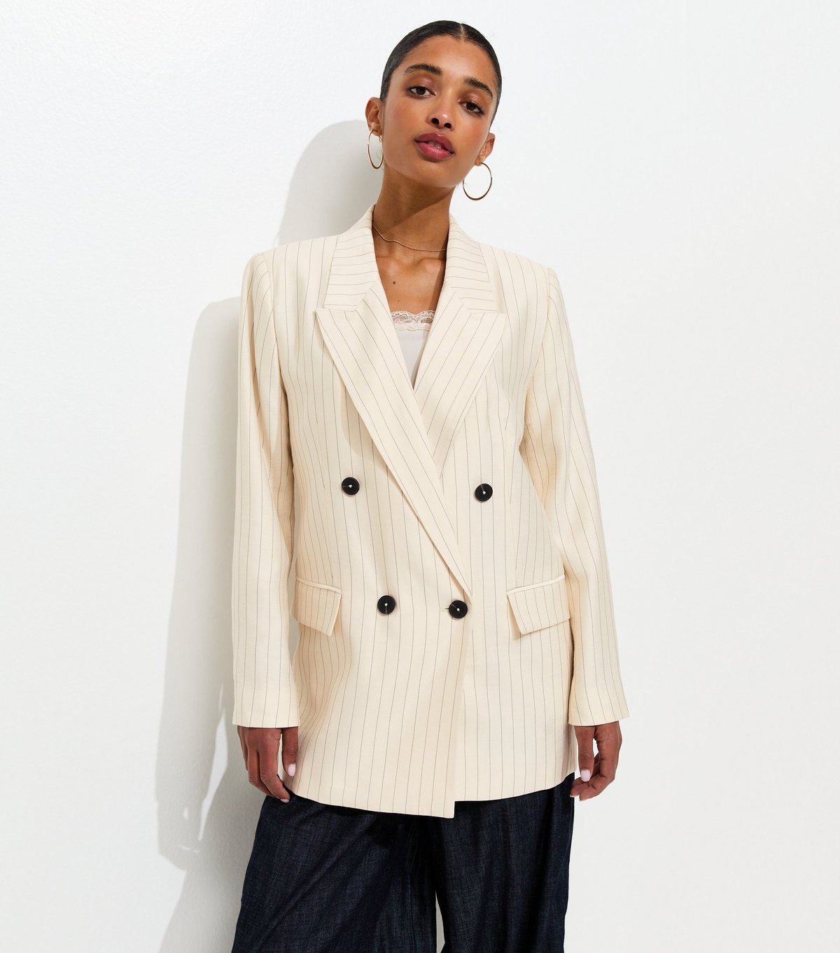 New Look Women's White Pinstripe Double Breasted Blazer New Look - 2