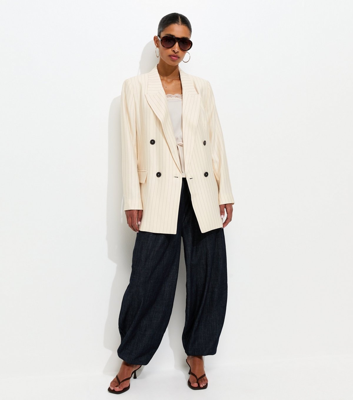 New Look Women's White Pinstripe Double Breasted Blazer New Look - 3