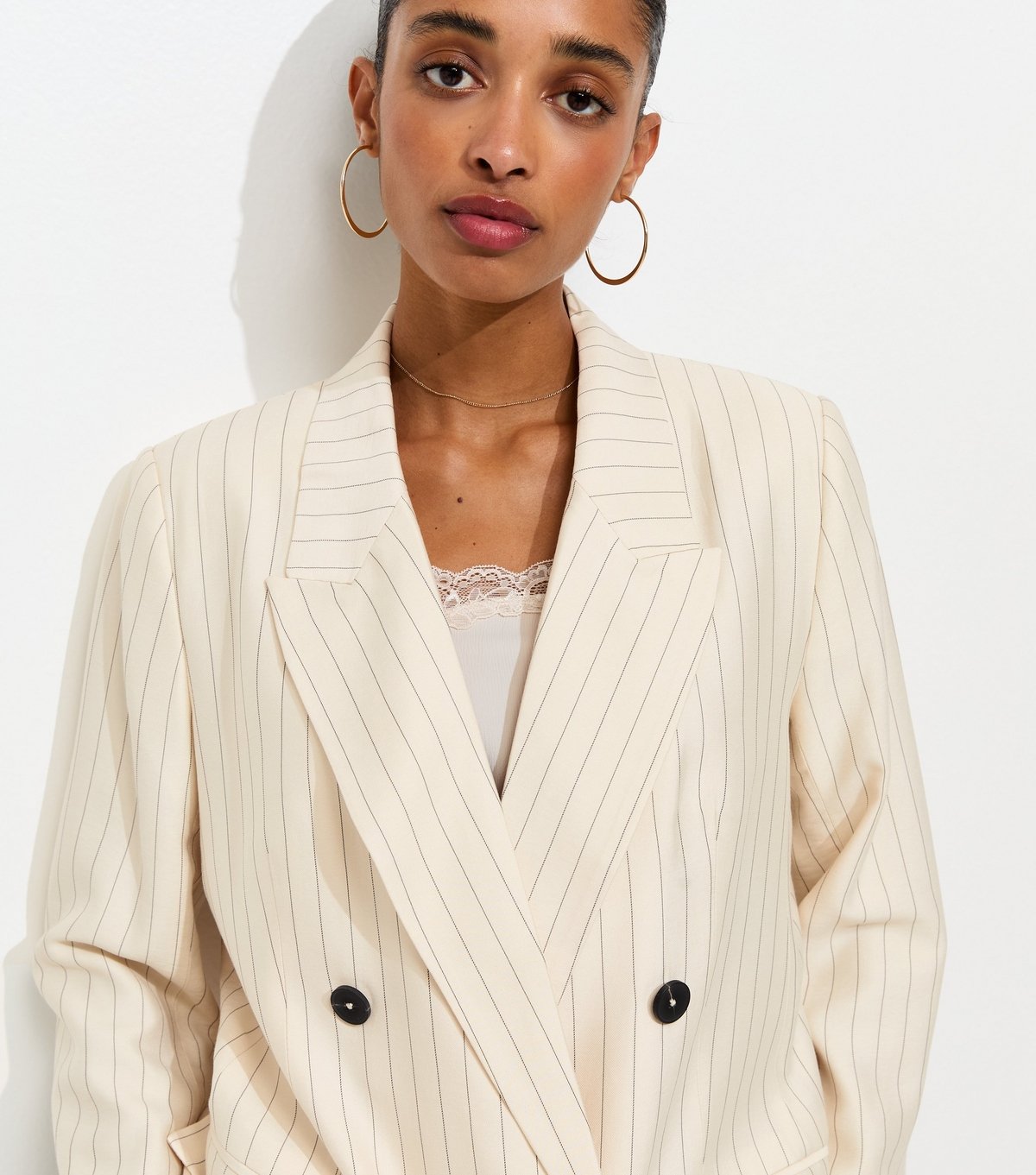 New Look Women's White Pinstripe Double Breasted Blazer New Look - 4