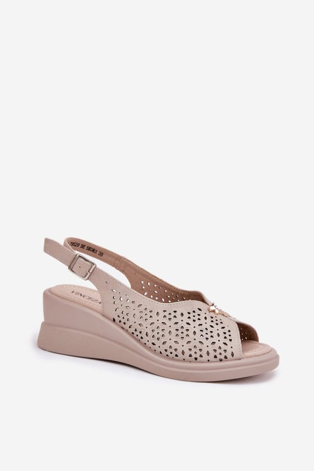 Love Lace Love Lace Women's Openwork Wedge Sandals with Buckle Comfort Insole in Beige - 2