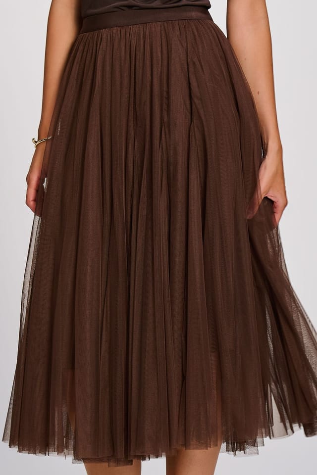 Jolie Moi Jolie Moi Women's Tulle Godet Midi Skirt in Brown - 3