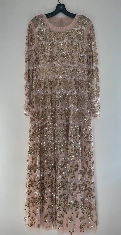 Needle and Thread Needle and Thread Alicia Sequin-Embellished Pink Gold Size UK 16 RRP £1059