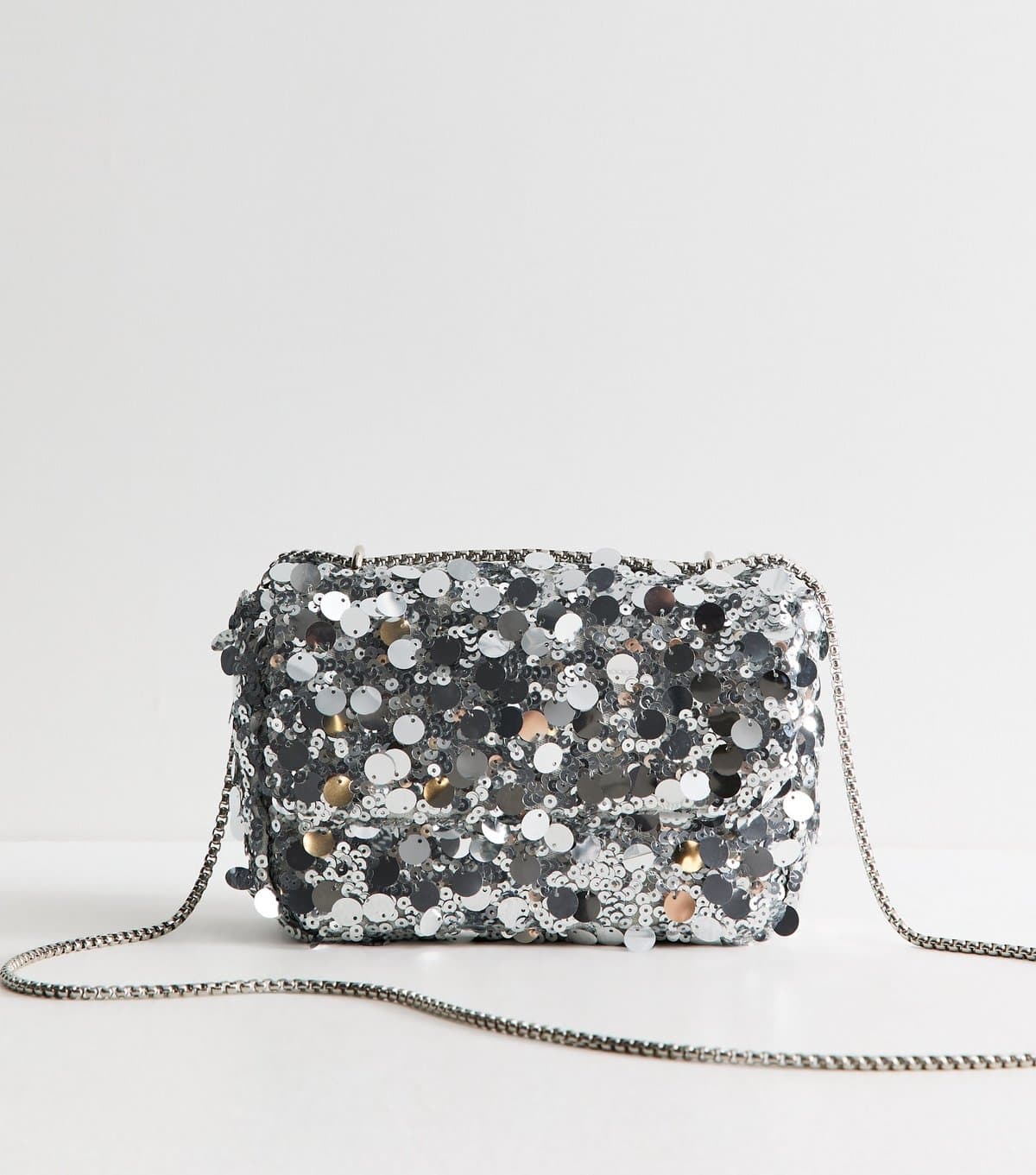 New Look Silver Cluster Sequin Chain Crossbody Bag New Look