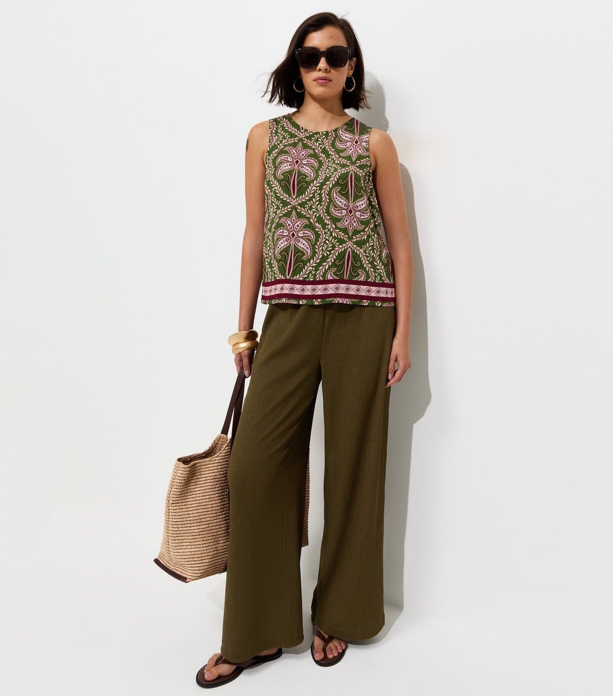 New Look Women's Light Khaki Crinkled Jersey Wide Leg Trousers New Look
