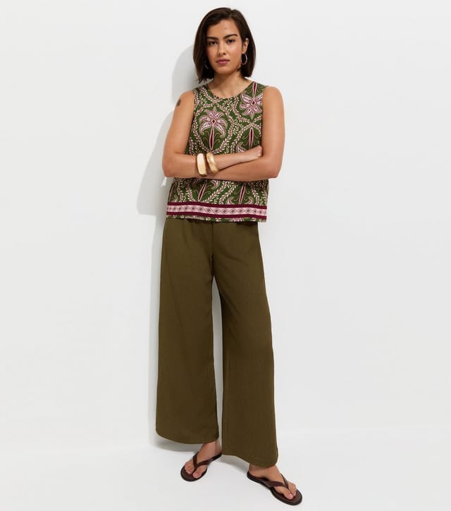 New Look Women's Light Khaki Crinkled Jersey Wide Leg Trousers New Look - 2