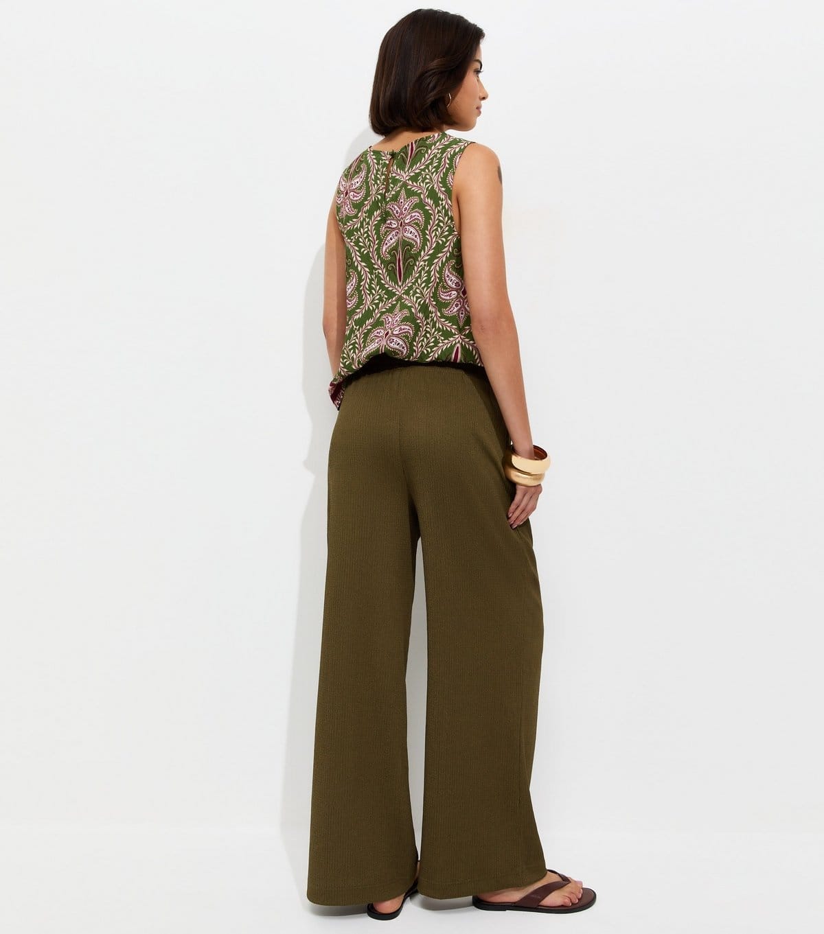 New Look Women's Light Khaki Crinkled Jersey Wide Leg Trousers New Look - 4