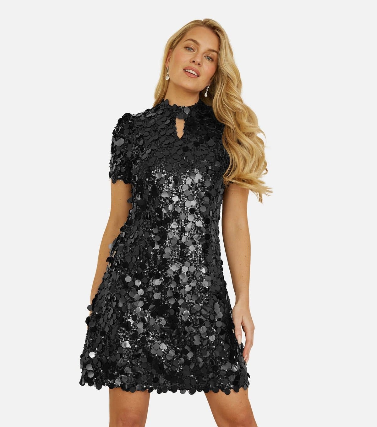 Yumi Women's Black Sequinned Tunic Dress Yumi New Look