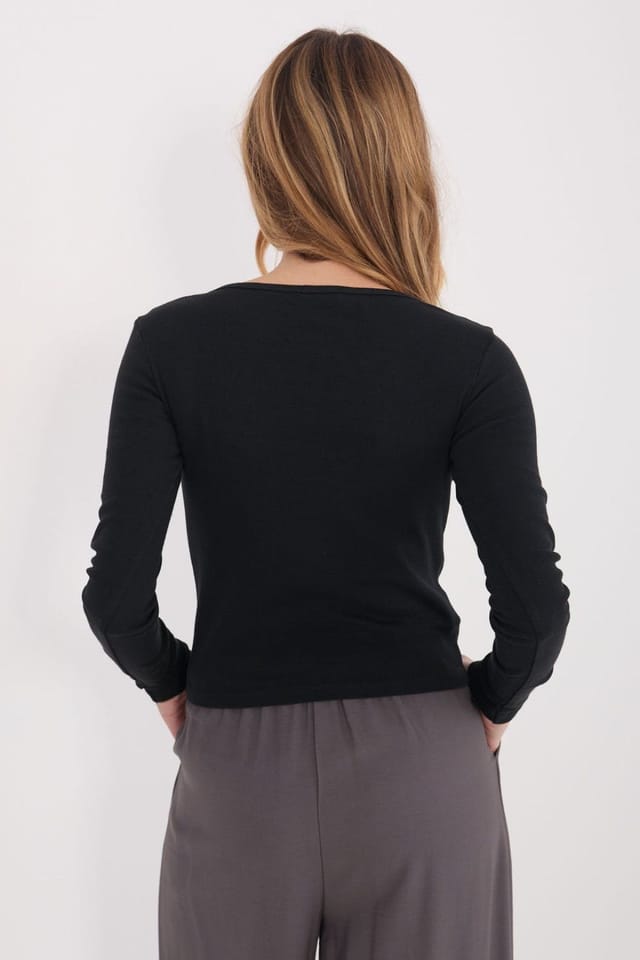 Love Lace Love Lace Women's Fitted Cotton Long Sleeve Blouse with Buttons in Black - 3