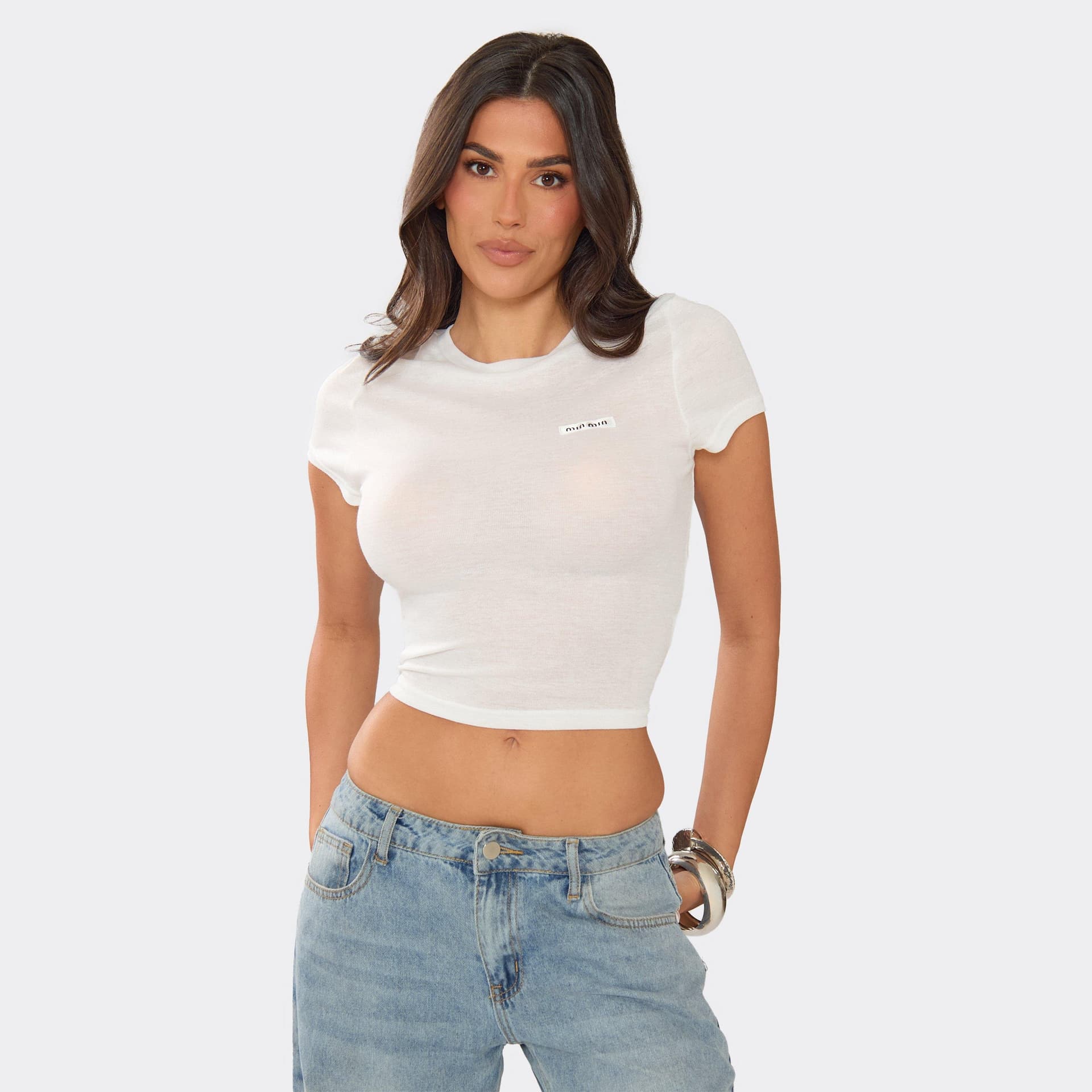 EGO Short Sleeve Min Min Logo Baby Tee In White, Women's Size UK 6