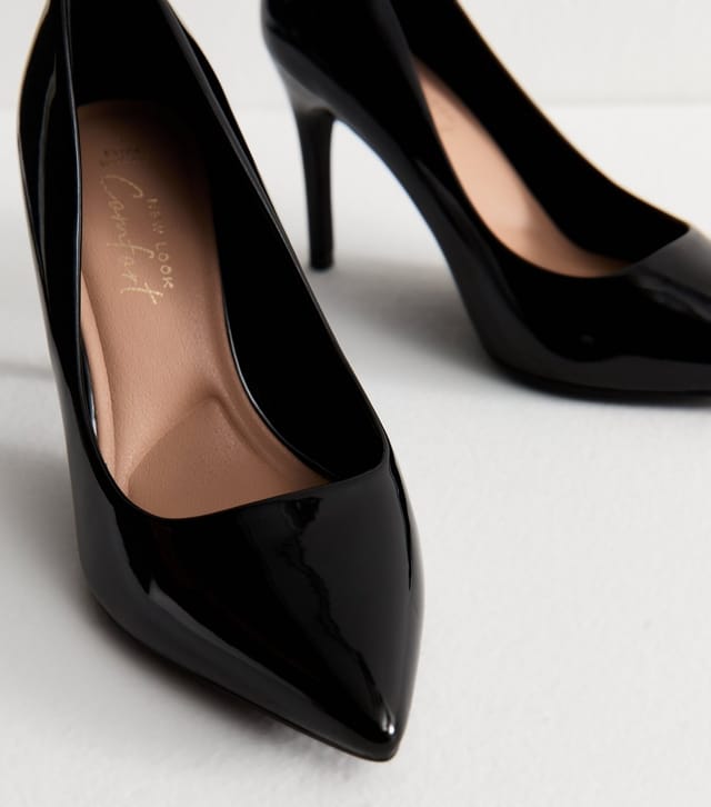 New Look Women's Extra Wide Fit Black Faux Leather Court Shoes Vegan New Look - 3