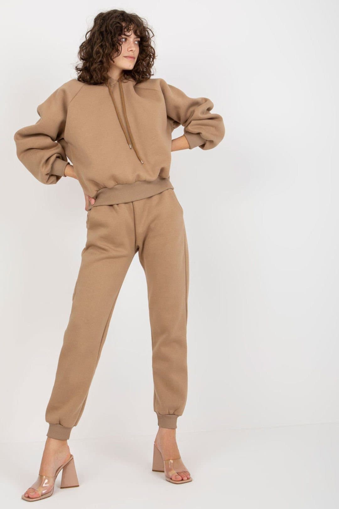 Love Lace Love Lace Women's Hooded Sweatshirt & Long Pants Set Style 177011 in Beige