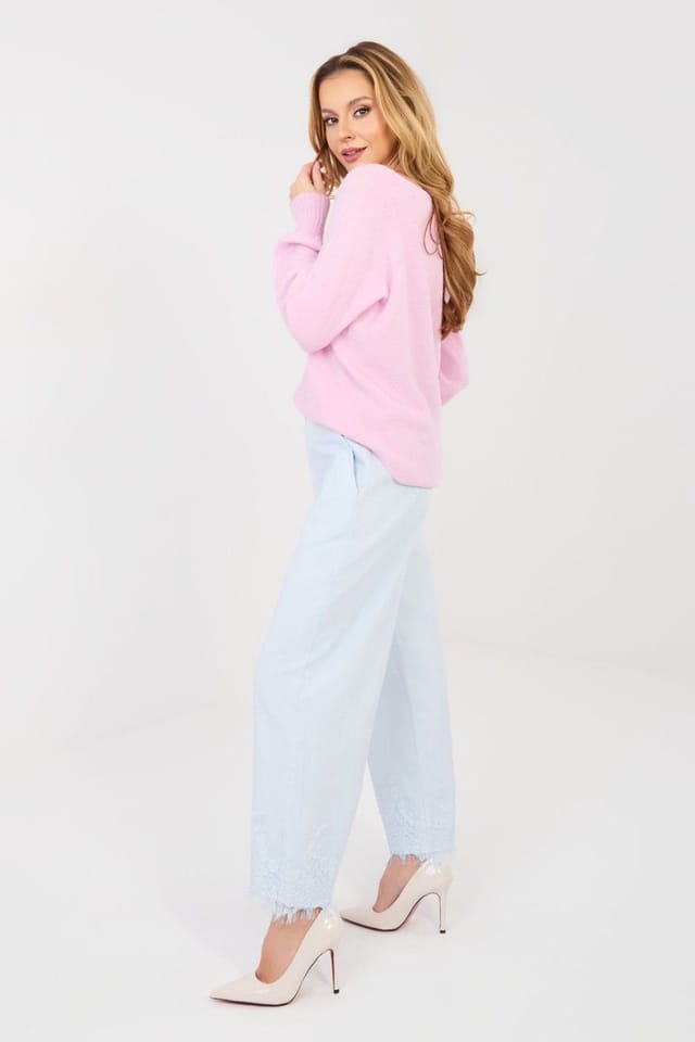 Love Lace Love Lace Women's High Waist Wide Leg Jeans with Lace Hem Style 223940 in Blue - 2