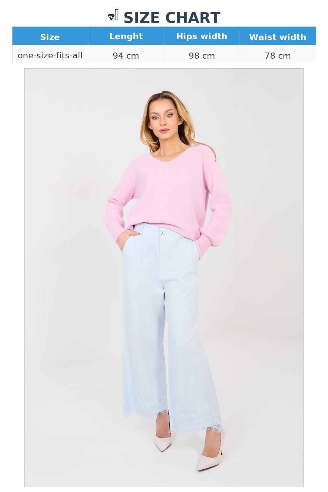 Love Lace Love Lace Women's High Waist Wide Leg Jeans with Lace Hem Style 223940 in Blue - 4
