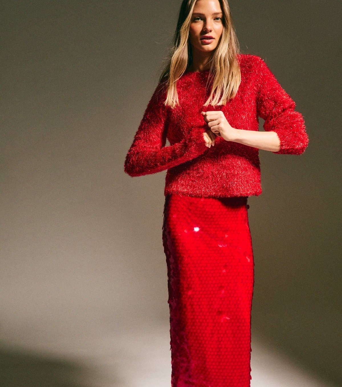 New Look Women's Red Sparkle Knit Crew Neck Jumper New Look