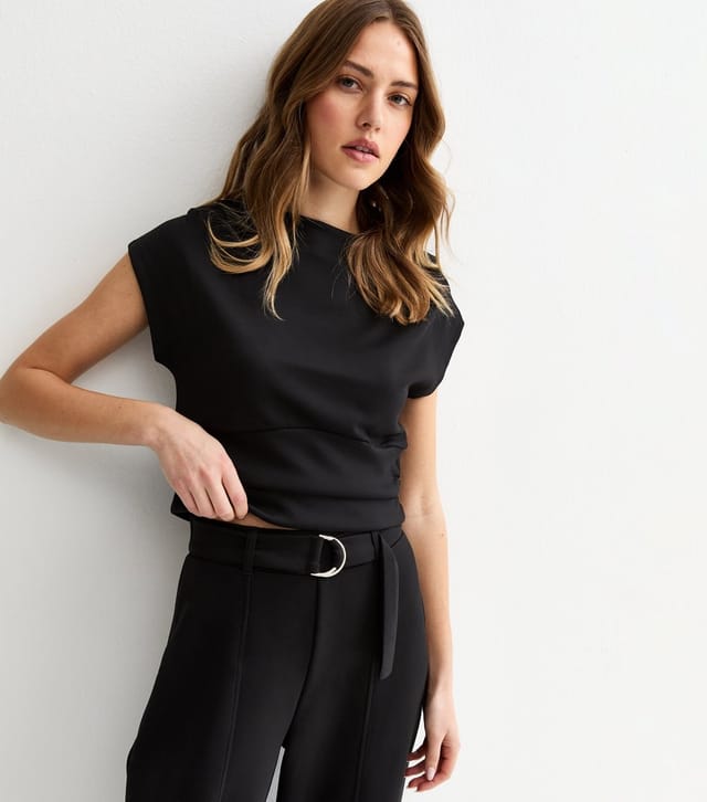 New Look Women's Black Gathered Shoulder Top New Look - 2