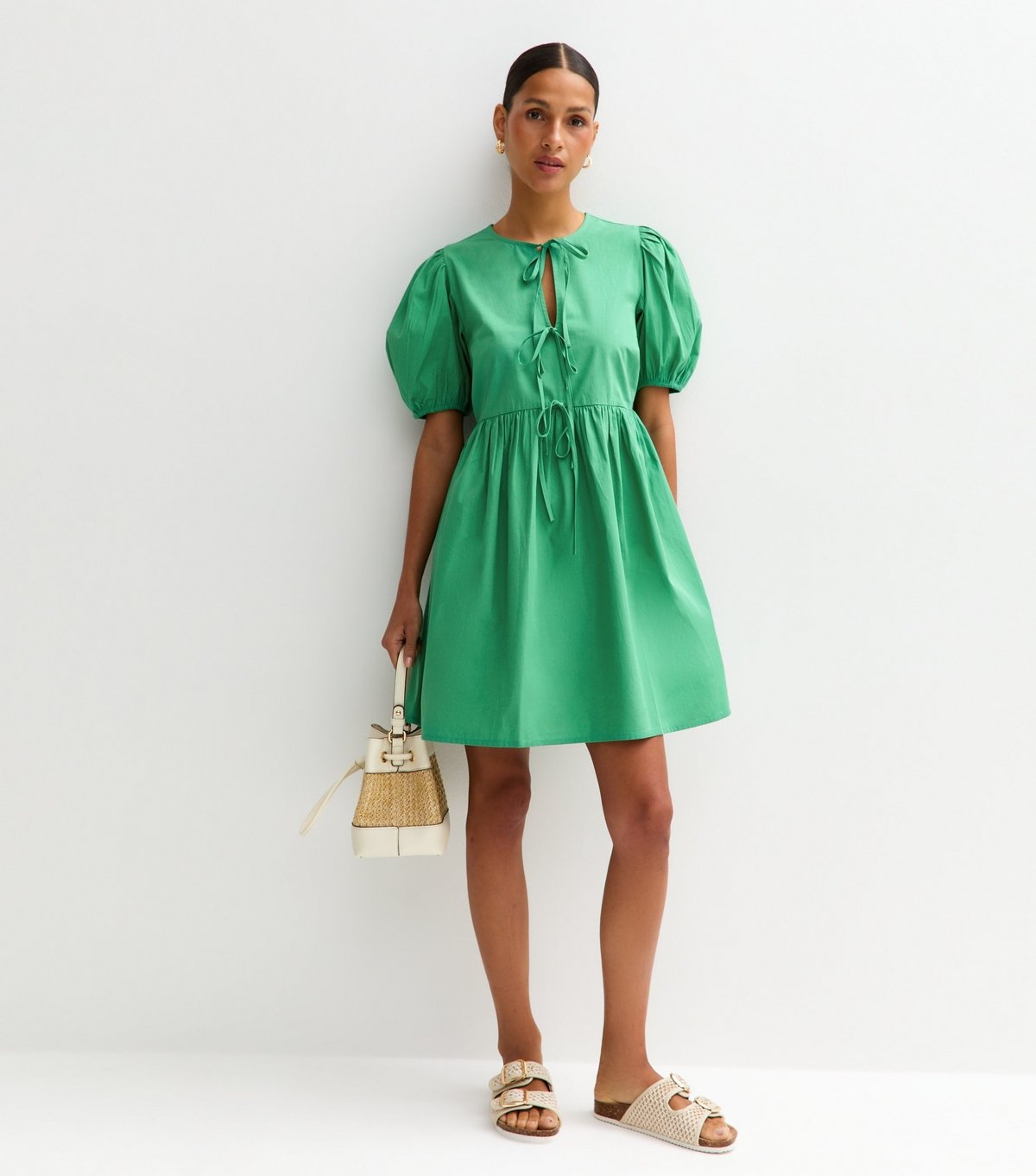 New Look Women's Green Tie Front Bow Detail Mini Dress New Look - 3