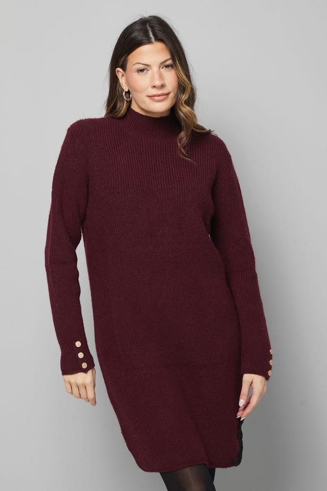 Wallis Wallis Women's Lace Detail Ribbed Knitted Dress in Wine - 2