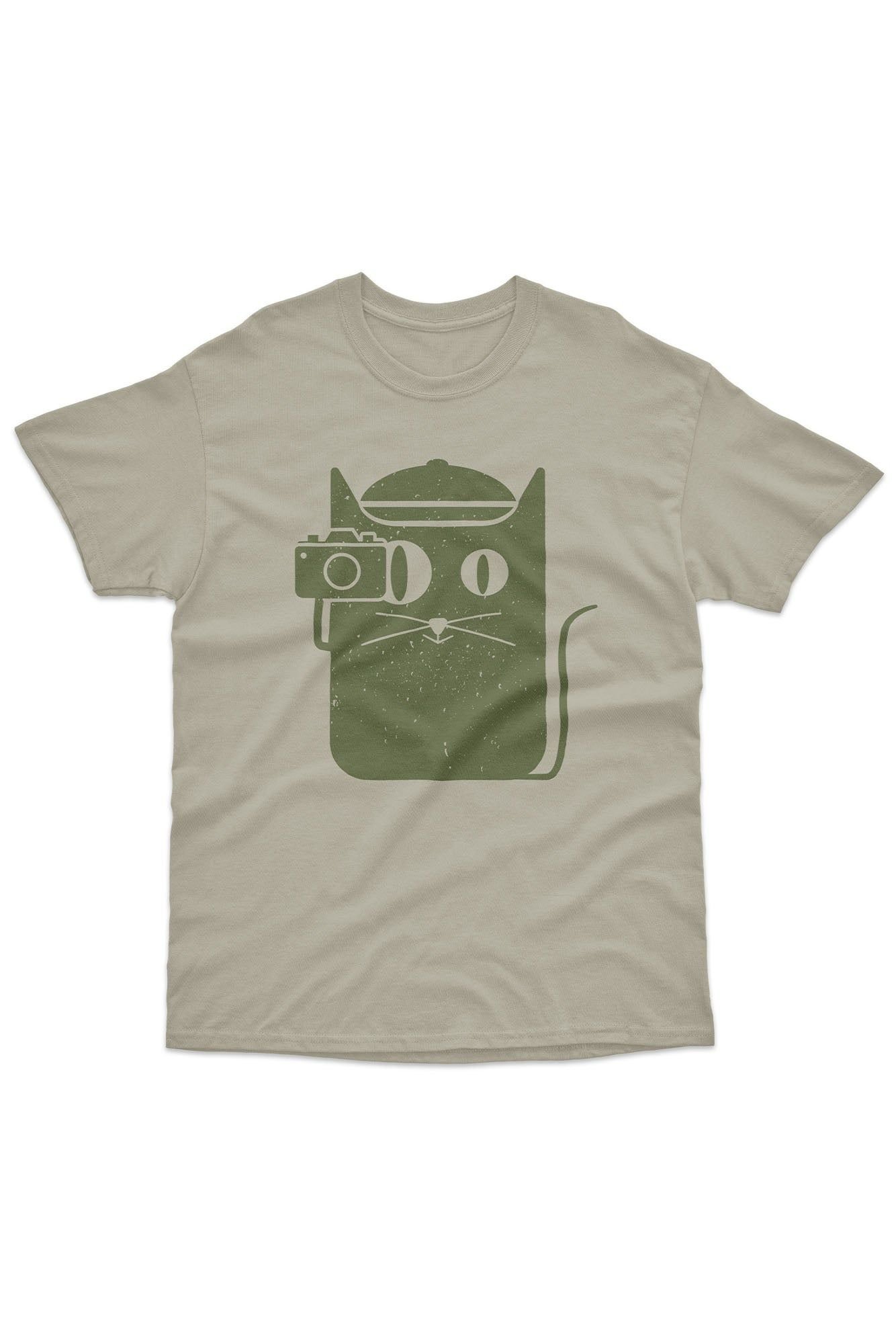 Bad Zebedee Bad Zebedee Men's Photographer Cat T-Shirt in Light Khaki - 2