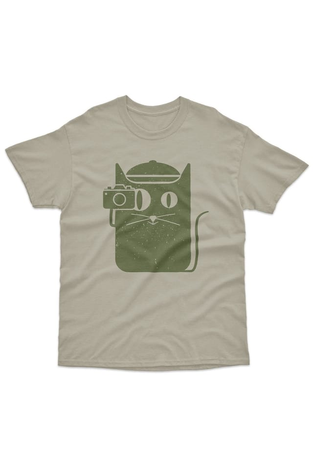 Bad Zebedee Bad Zebedee Men's Photographer Cat T-Shirt in Light Khaki - 2